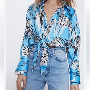 Zara Vibrant Blue Zebra Print Blouse